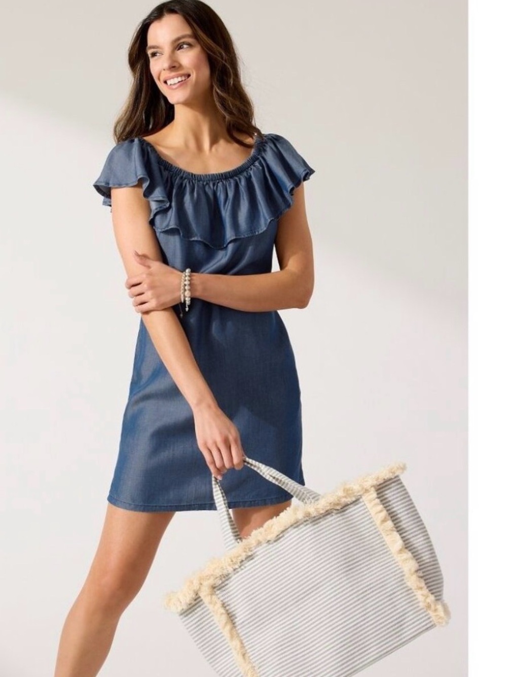 Tommy Bahama Indigo Ruffle-Trim Mini Dress